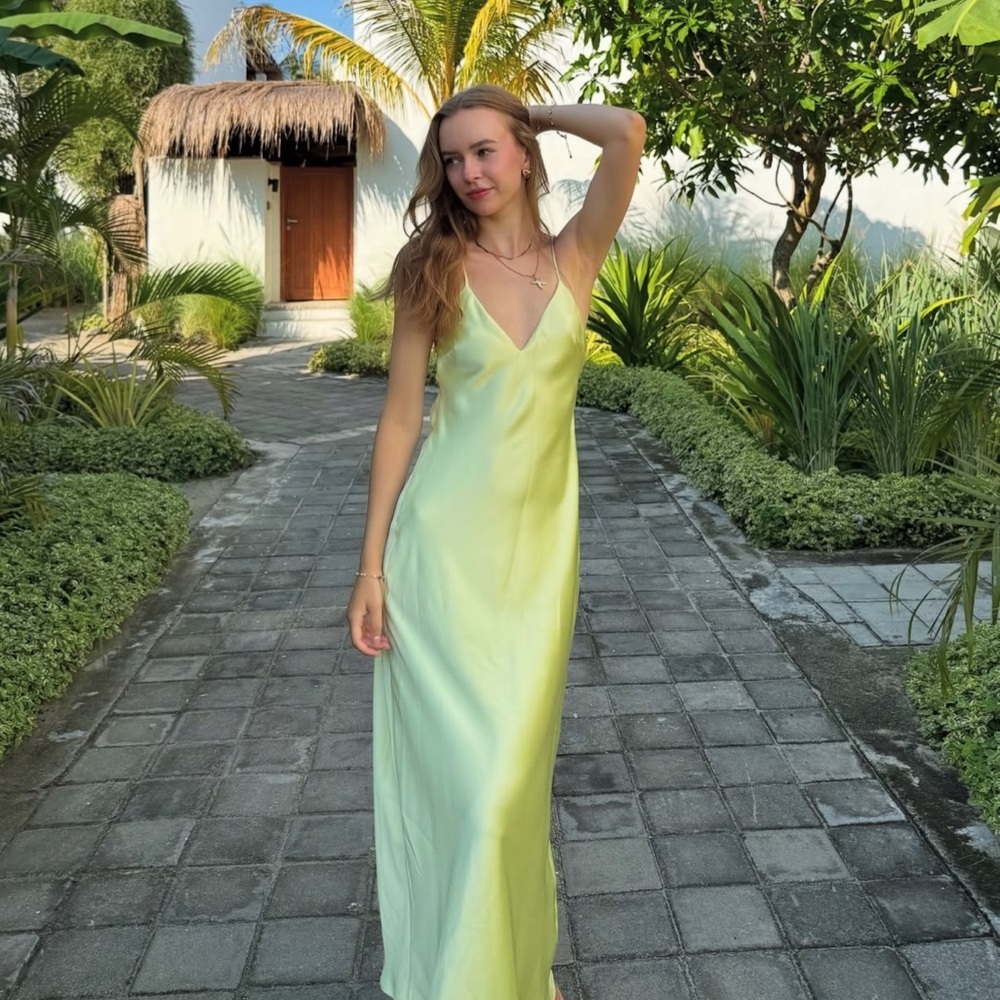 Zara lime Light Green Slip maxi Dress